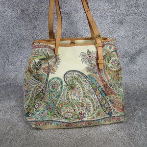 Etro Milano Tote Bag Coated Canvas White Floral